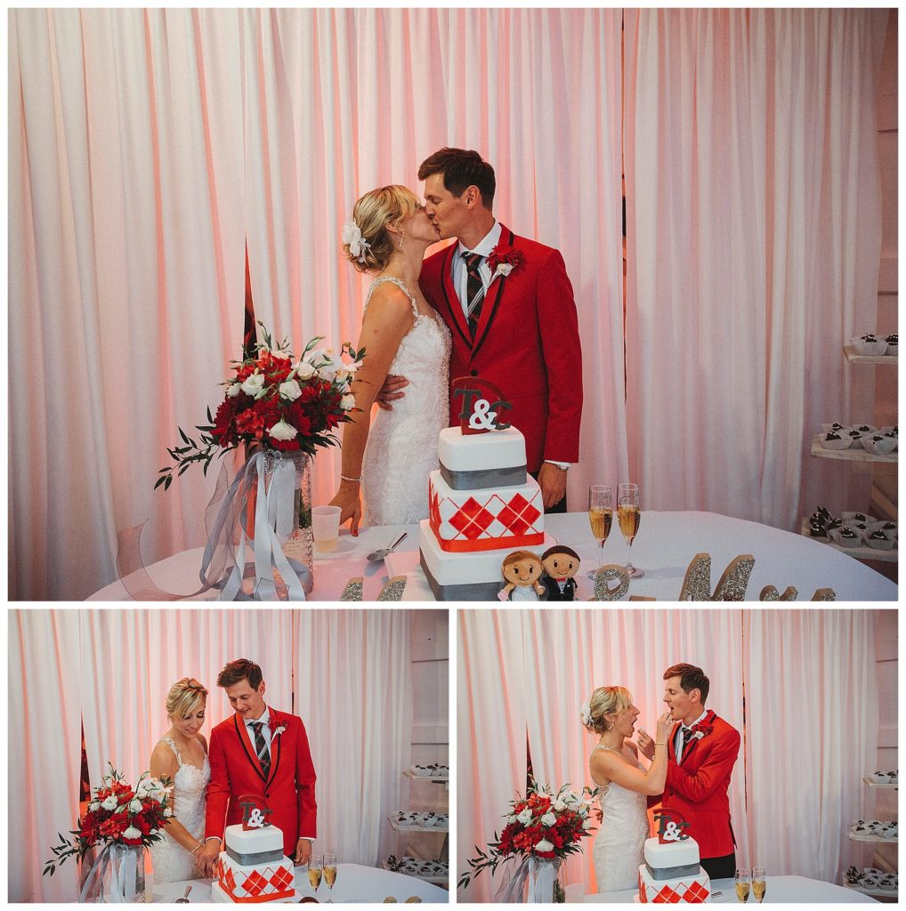 bride and groom cutting their cake