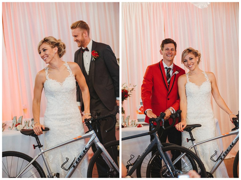 groom gifting his bride with a bike