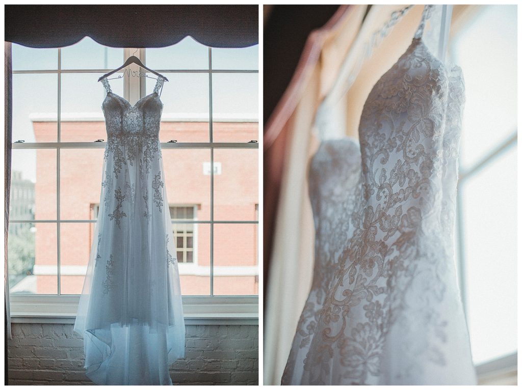bridal gown in window