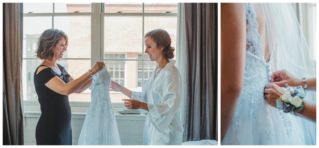 mother of the bride handing her the dess