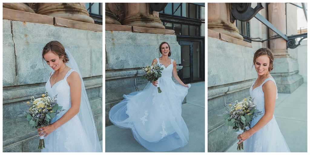 bride swinging her dress