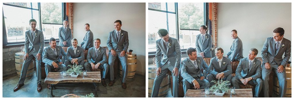 groomsmen posing on couch