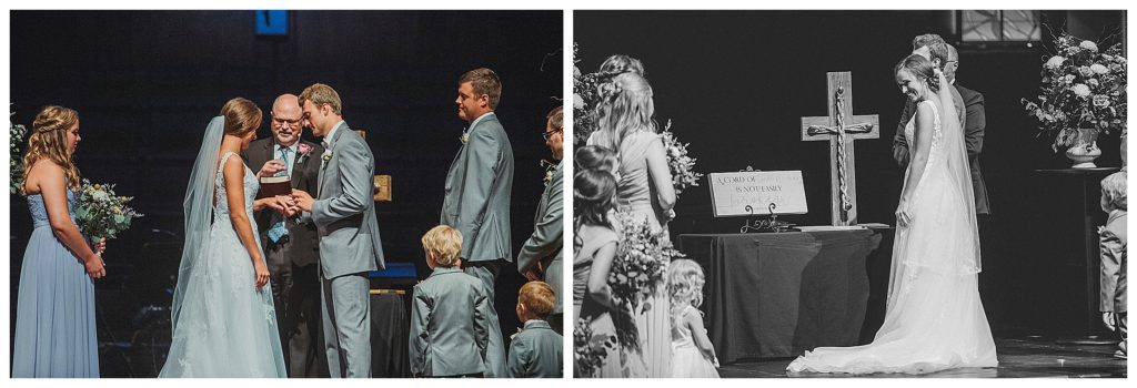 bride and groom kissing at ceremony