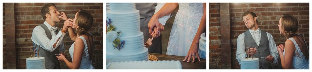 cutting the cake at wedding reception