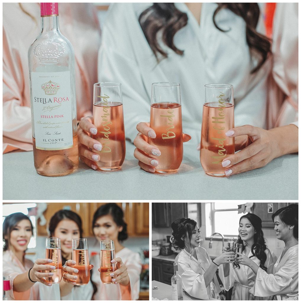 bride and her bridesmaids celebrating