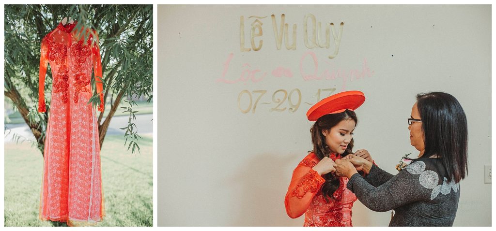 bride getting ready for Vietnamese wedding