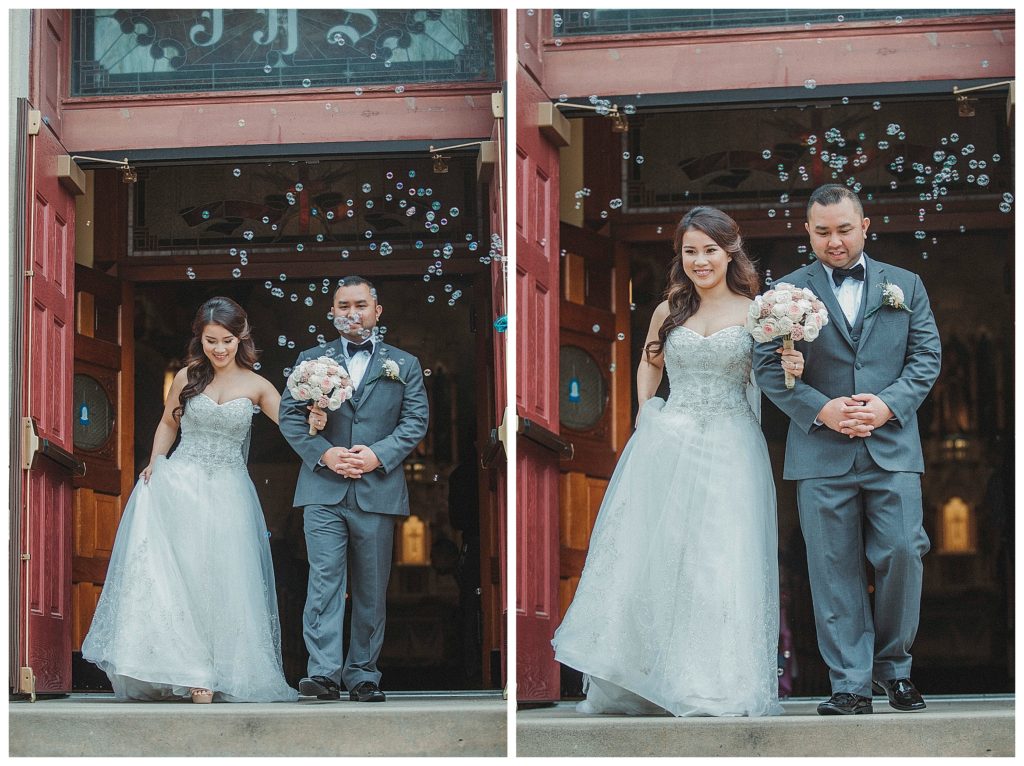 bubble exit with bride and groom after ceremony