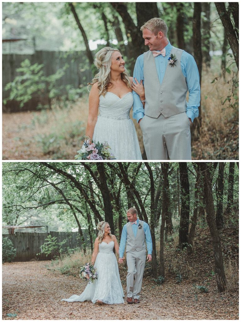 bride and groom walking outdoors