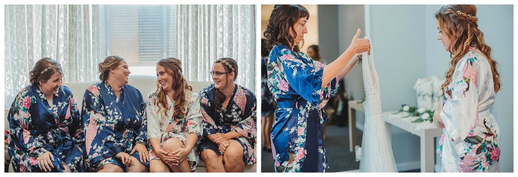 bride and bridesmaids in robes