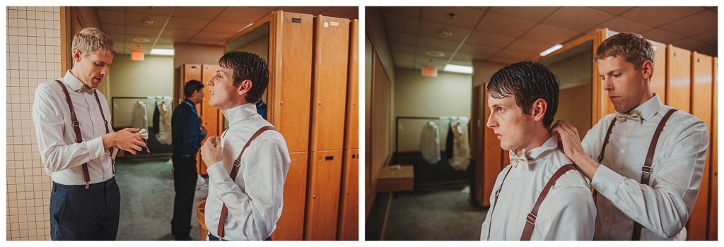 best man helping groom get ready