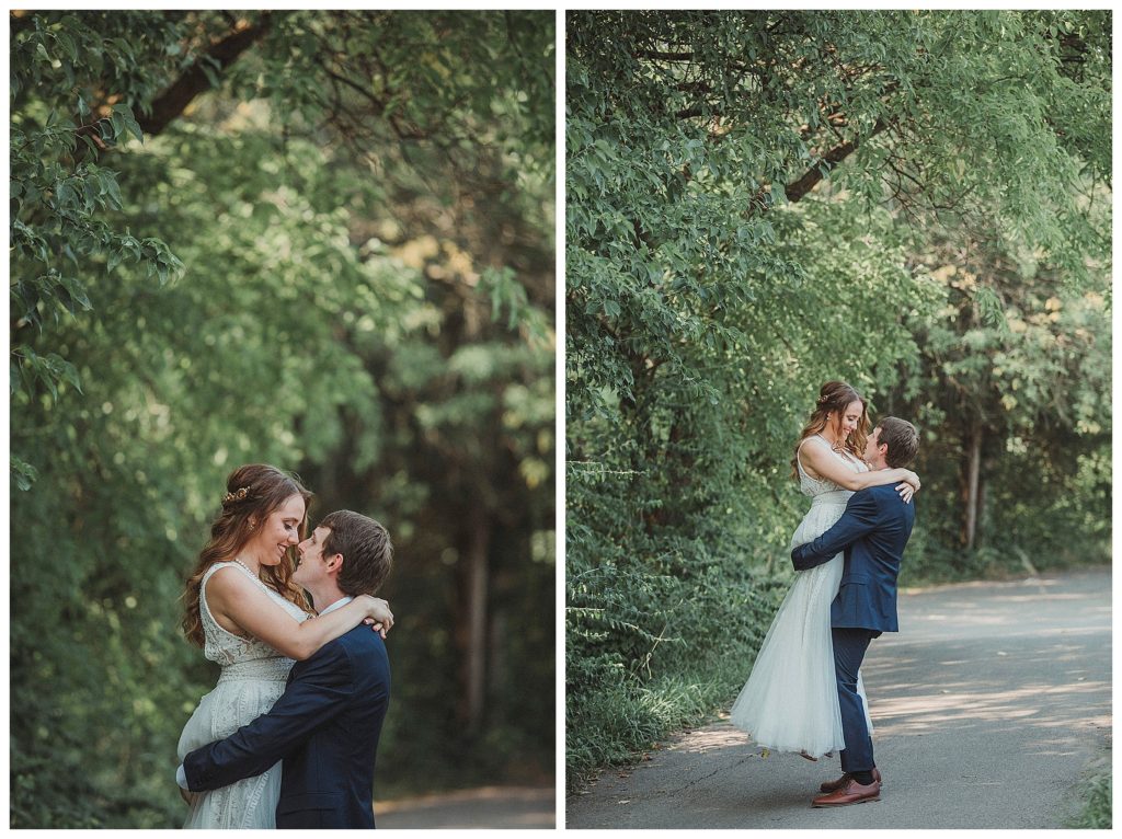 groom lifting up his bride