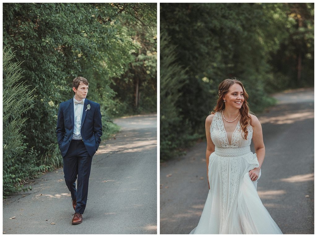 groom and bride walking towards camera
