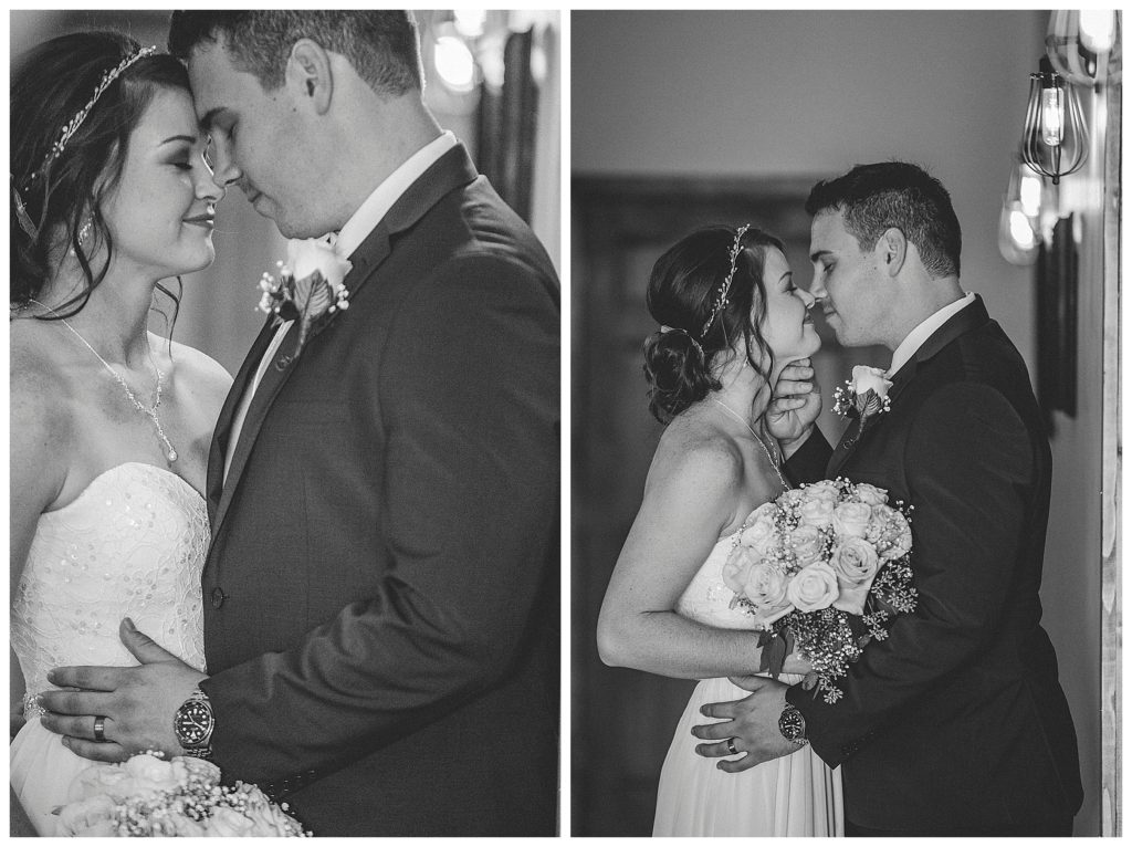 bride and groom in black and white
