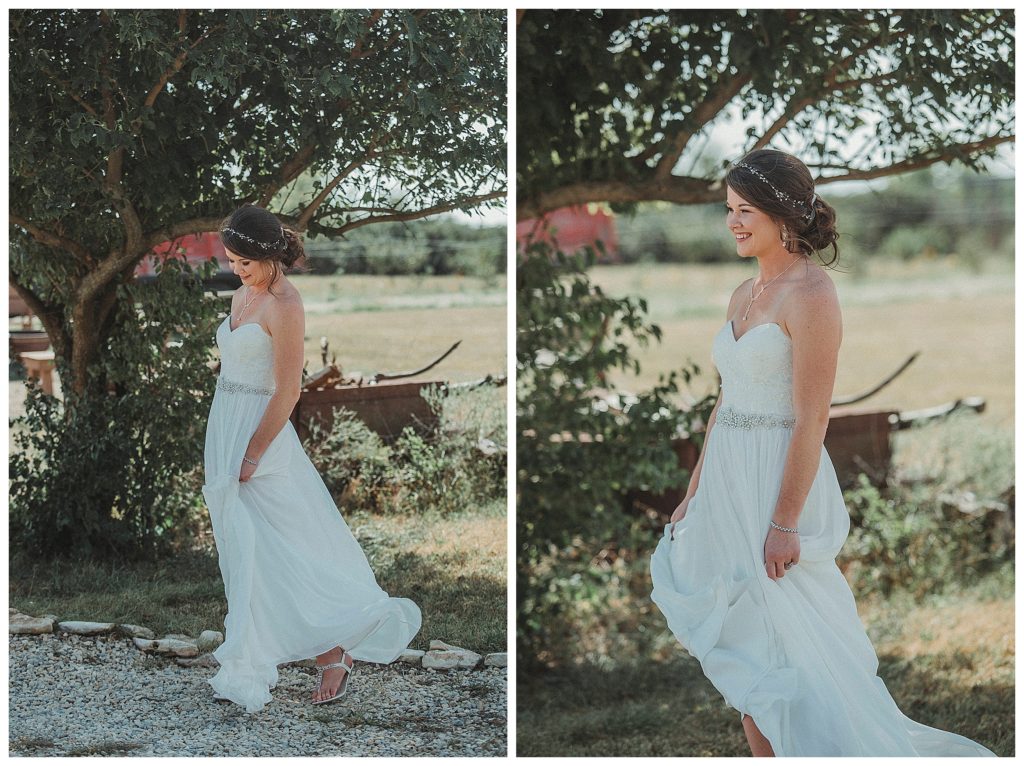 bride twirling her dress