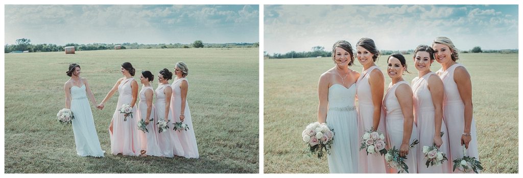 bride and her bridesmaids on the farm
