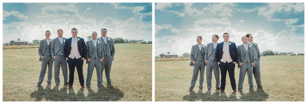 groom and his groomsmen on the farm