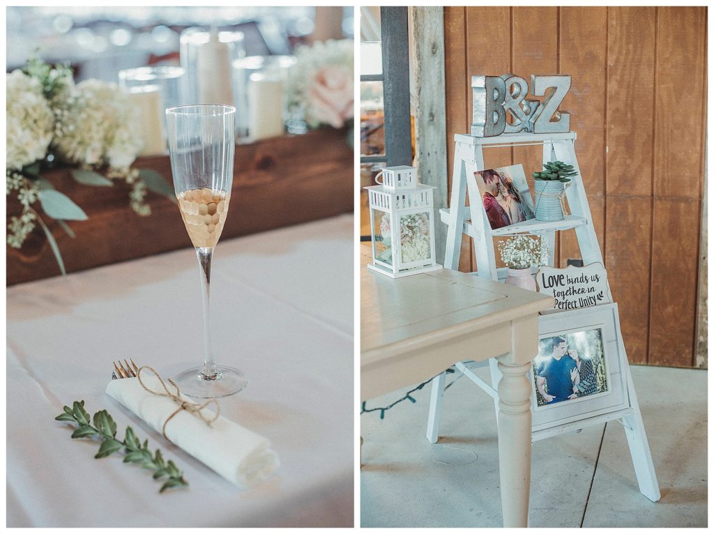 toasting glasses and reception decor