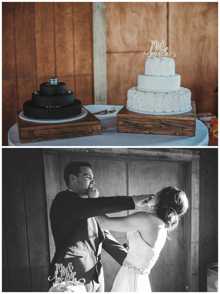 bride and groom cake at wedding