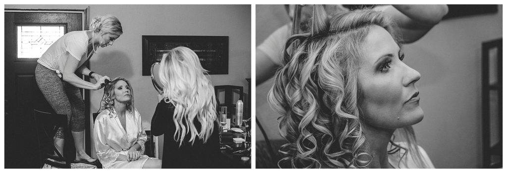 bride getting her hair and makeup done