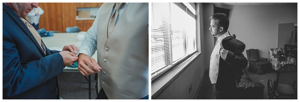 groom getting ready at the church