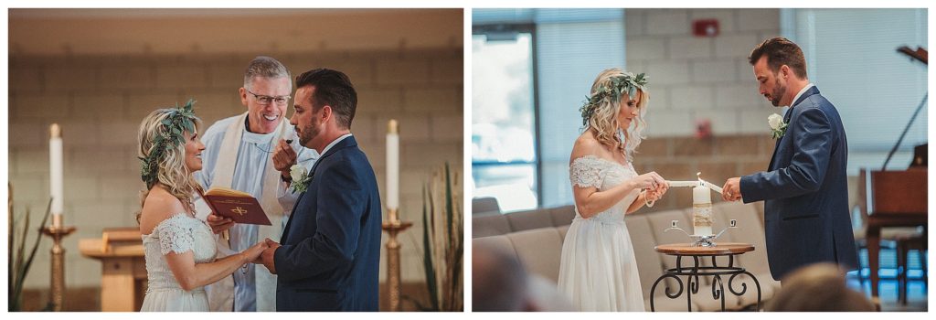 bride and groom lighting their unity candle