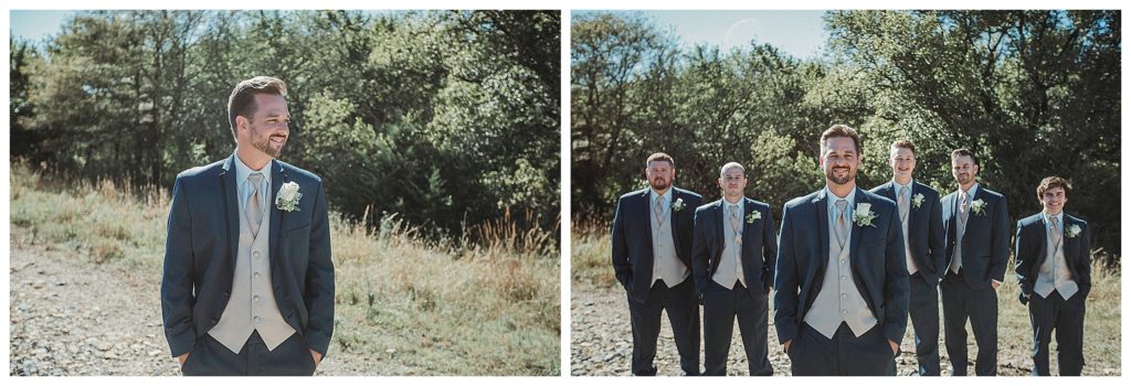 groom with his groomsmen on the farm