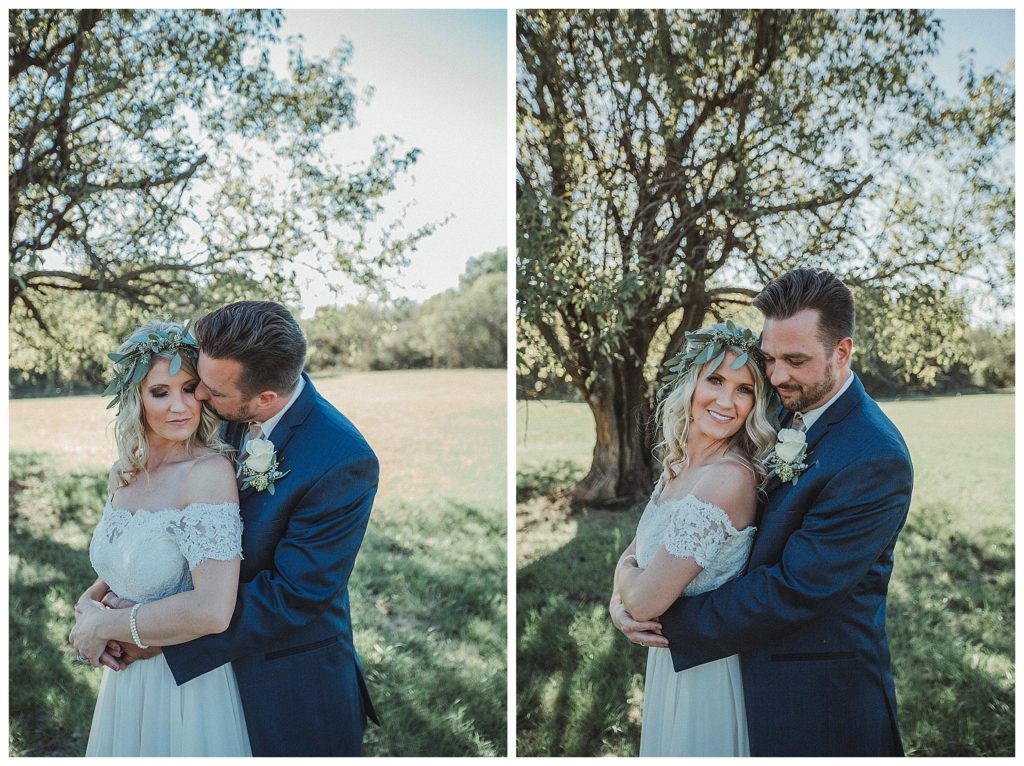 bride and groom holding eachother