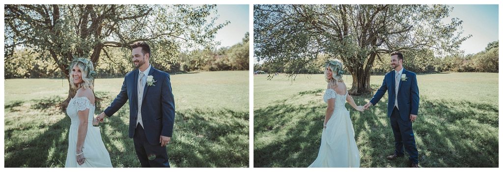 groom and bride playing around