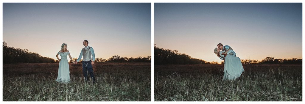 bride and groom at dusk