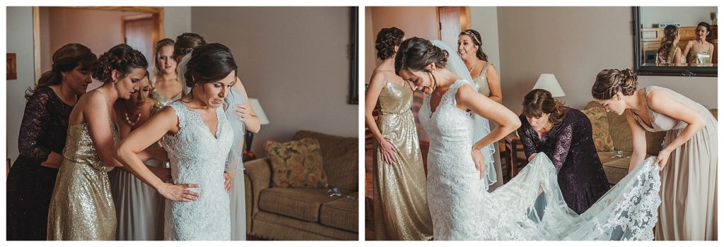 bride getting into her dress