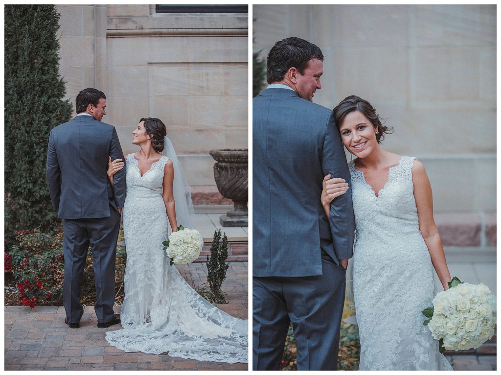 bride and groom holding eachother