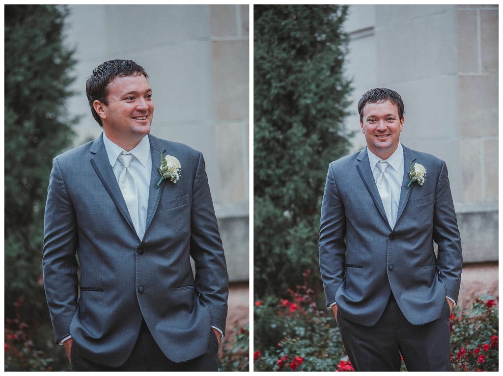 grooms portraits at the church