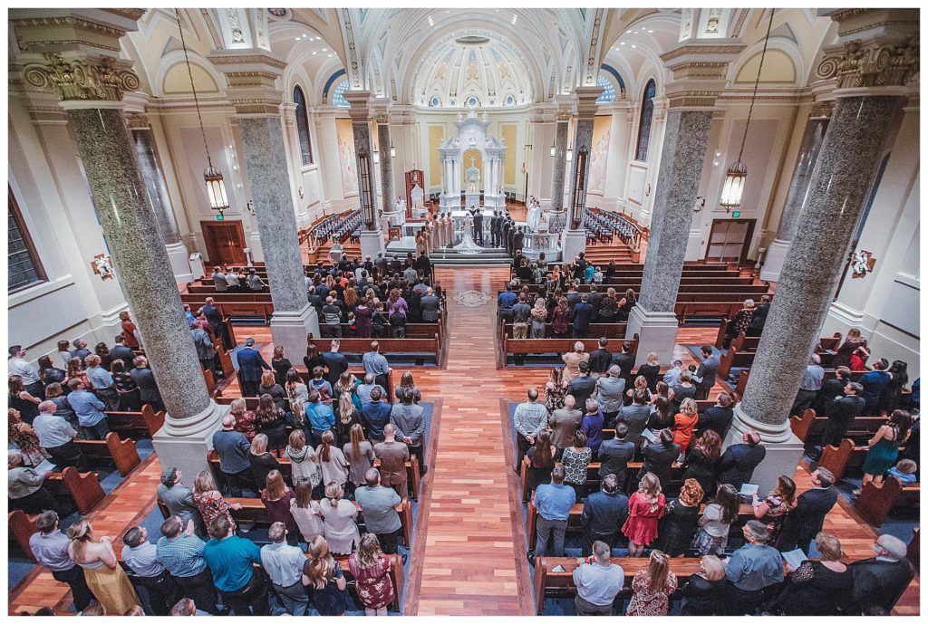 shot of guests at ceremony from above