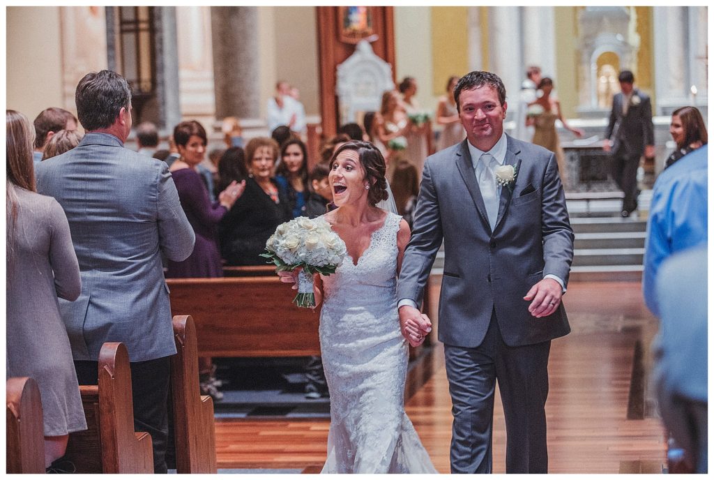 bride and groom during the resessional