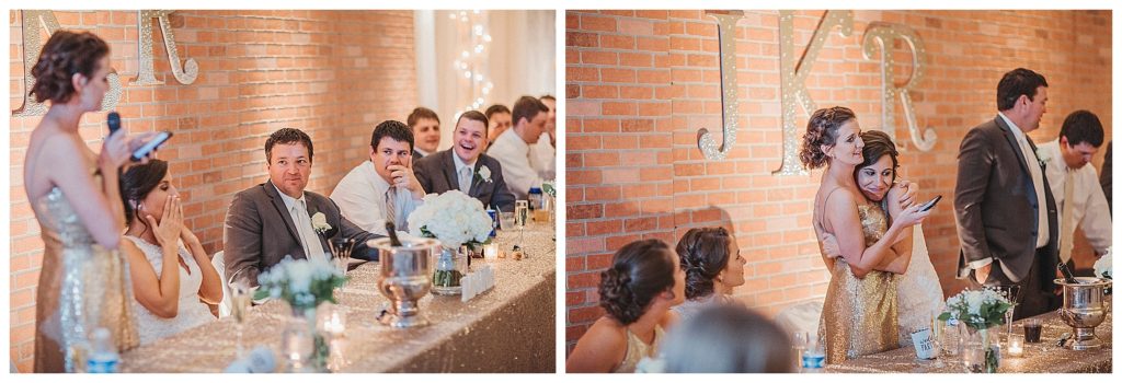 toasts at the head table during wedding reception