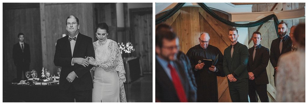 father walking bride down isle