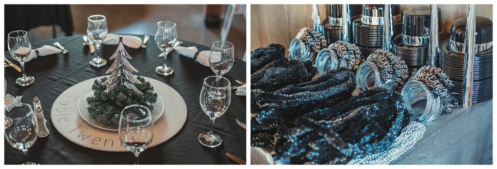 winter table decor in barn