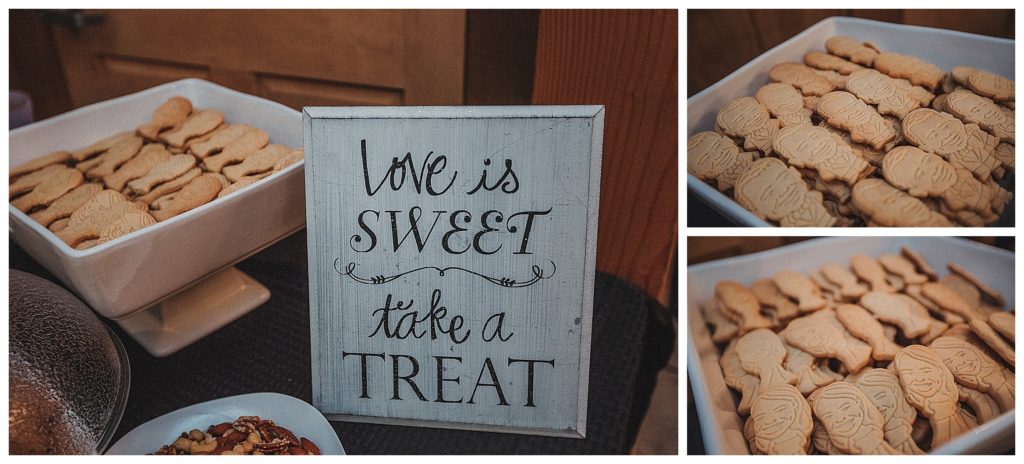 sweet treats with cookies of bride and grooms faces