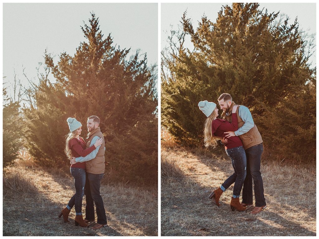 couple cuddling in the cold weather
