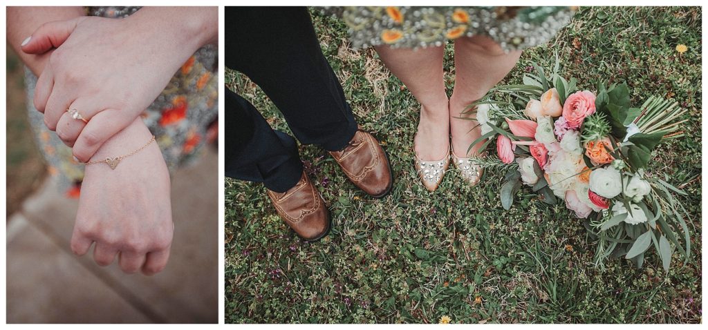 details of bride and grooms shoes