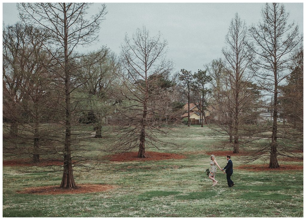 bride and groom walking in the distance