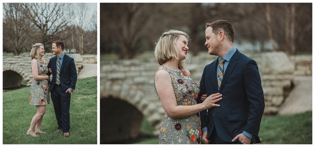 bride and groom smiling at each other