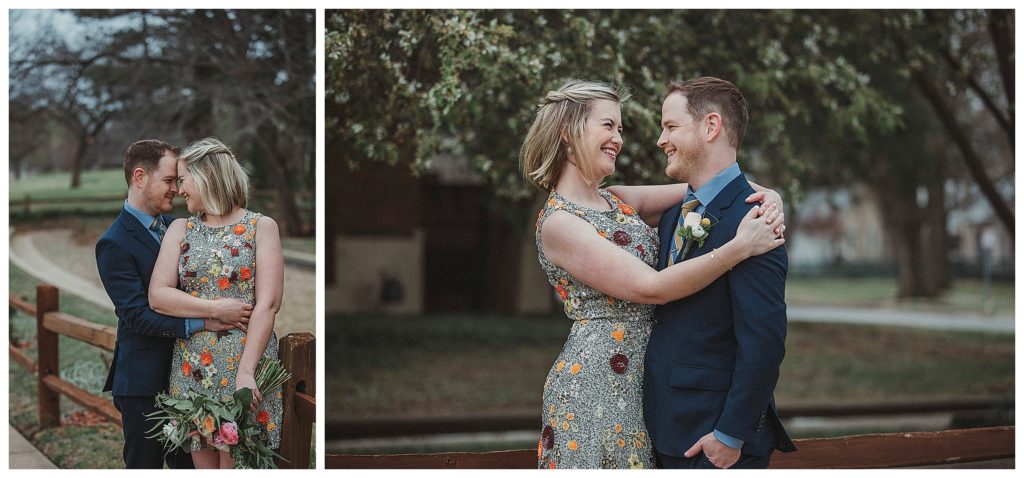 bride holding on to her groom