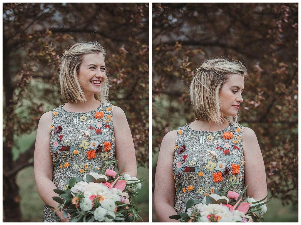 bride smiling away from the camera