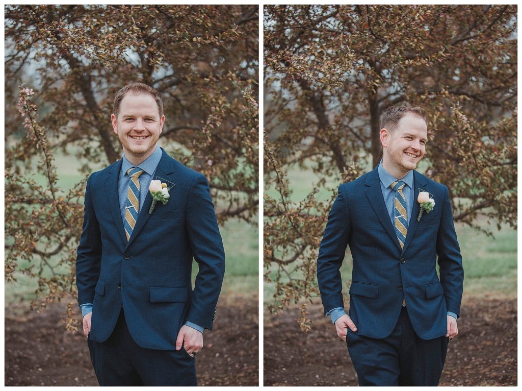 groom smiling away from the camera